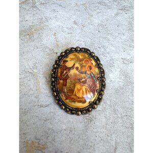 1950s Cameo Courting Couple Brooch Vintage Fragonard Signed Western Germany